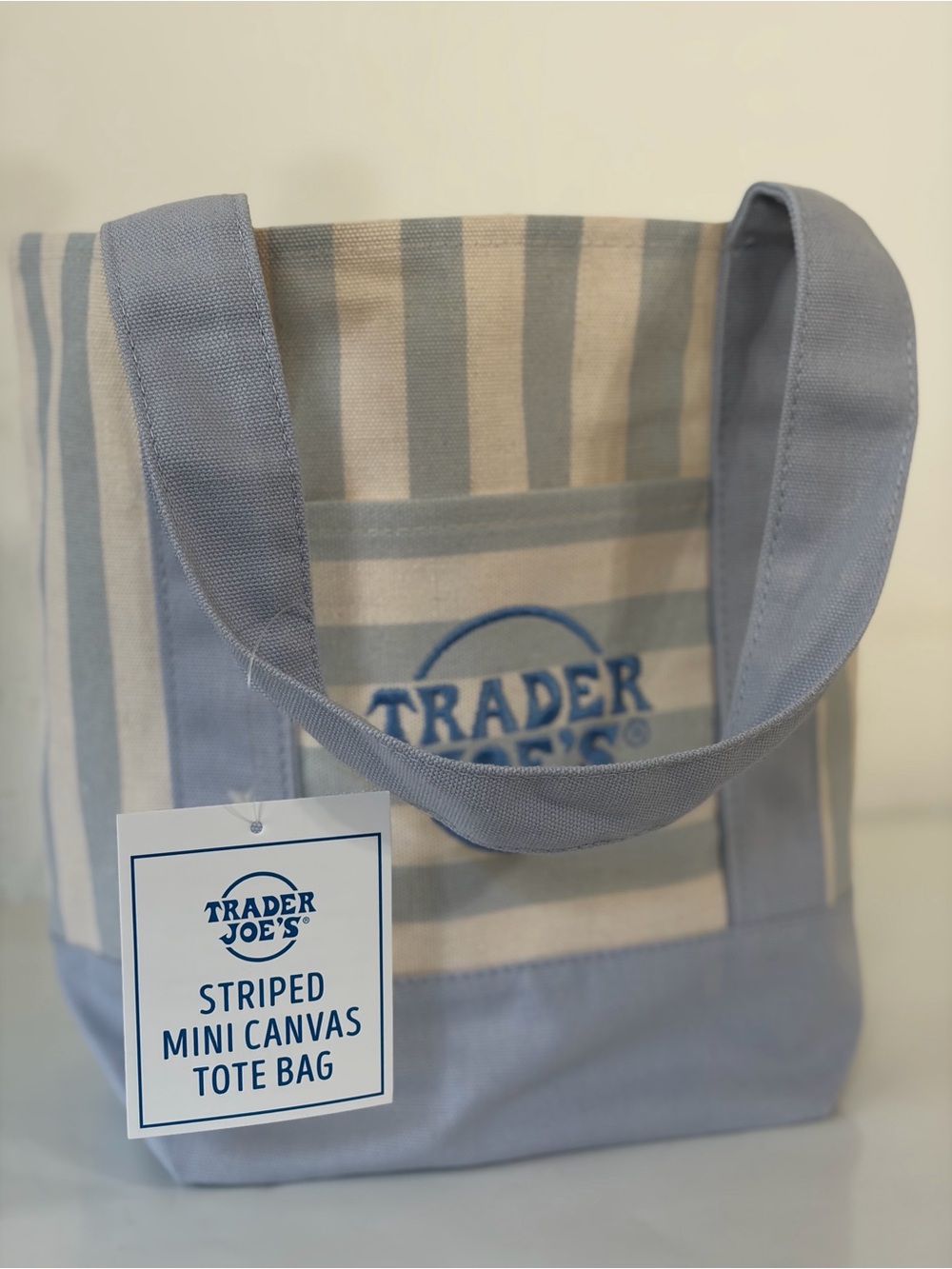 Trader Joe's Blue Striped Kids Canvas Tote Bag